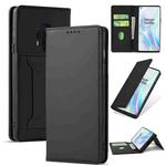 For OnePlus 8 Pro Strong Magnetism Liquid Feel Horizontal Flip Leather Case with Holder & Card Slots & Wallet(Black)