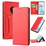 For OnePlus 8 Pro Strong Magnetism Liquid Feel Horizontal Flip Leather Case with Holder & Card Slots & Wallet(Red)