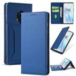 For OnePlus 8 Pro Strong Magnetism Liquid Feel Horizontal Flip Leather Case with Holder & Card Slots & Wallet(Blue)