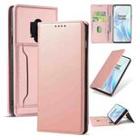 For OnePlus 8 Pro Strong Magnetism Liquid Feel Horizontal Flip Leather Case with Holder & Card Slots & Wallet(Rose Gold)