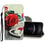 For iPhone 12 / 12 Pro 3D Colored Drawing Horizontal Flip PU Leather Case with Holder & Card Slots & Wallet(Red Rose)