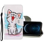 For iPhone 12 Pro Max 3D Colored Drawing Horizontal Flip PU Leather Case with Holder & Card Slots & Wallet(Red Mouth Cat)