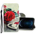 For iPhone 12 Pro Max 3D Colored Drawing Horizontal Flip PU Leather Case with Holder & Card Slots & Wallet(Red Rose)