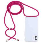 For iPhone 12 mini Transparent Acrylic Airbag Shockproof Phone Protective Case with Lanyard (Rose Red)