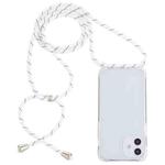 For iPhone 12 mini Transparent Acrylic Airbag Shockproof Phone Protective Case with Lanyard (White Grey Fine Lines)