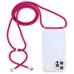 For iPhone 12 / 12 Pro Transparent Acrylic Airbag Shockproof Phone Protective Case with Lanyard(Rose Red)