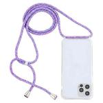 For iPhone 12 / 12 Pro Transparent Acrylic Airbag Shockproof Phone Protective Case with Lanyard(Purple Rainbow)
