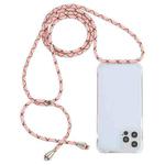 For iPhone 12 Pro Max Transparent Acrylic Airbag Shockproof Phone Protective Case with Lanyard(Pink Apricot Coffee)