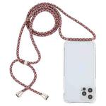 For iPhone 12 Pro Max Transparent Acrylic Airbag Shockproof Phone Protective Case with Lanyard(Red Apricot Grey Fine Lines)