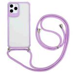 For iPhone 12 Pro Max Macaron Color Phone Case with Lanyard(Purple)