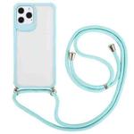 For iPhone 12 / 12 Pro Macaron Color Phone Case with Lanyard(Blue)