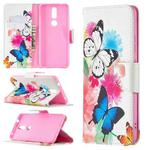 For Nokia 2.4 Colored Drawing Pattern Horizontal Flip Leather Case with Holder & Card Slots & Wallet(Two Butterflies)