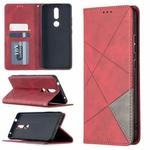 For Nokia 2.4 Rhombus Texture Horizontal Flip Magnetic Leather Case with Holder & Card Slots(Red)