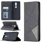 For Nokia 2.4 Rhombus Texture Horizontal Flip Magnetic Leather Case with Holder & Card Slots(Black)