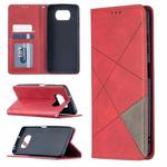 For Xiaomi Mi Poco X3 Rhombus Texture Horizontal Flip Magnetic Leather Case with Holder & Card Slots(Red)