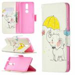 For Nokia 2.4 Colored Drawing Pattern Horizontal Flip Leather Case with Holder & Card Slots & Wallet(Elephant)