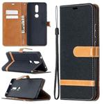 For Nokia 2.4 Color Matching Denim Texture Leather Case with Holder & Card Slots & Wallet & Lanyard(Black)