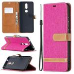 For Nokia 2.4 Color Matching Denim Texture Leather Case with Holder & Card Slots & Wallet & Lanyard(Rose Red)
