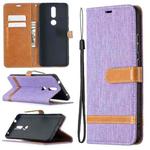 For Nokia 2.4 Color Matching Denim Texture Leather Case with Holder & Card Slots & Wallet & Lanyard(Purple)