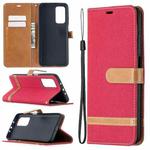 For Xiaomi Mi 10T / 10 Pro 5G Color Matching Denim Texture Leather Case with Holder & Card Slots & Wallet & Lanyard(Red)