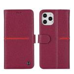 For iPhone 12 Pro Max GEBEI Top-grain Leather Horizontal Flip Protective Case with Holder & Card Slots & Wallet & Photo Frame(Wine Red)