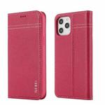 For iPhone 12 / 12 Pro GEBEI Top-grain Leather Horizontal Flip Protective Case with Holder & Card Slots(Rose Red)