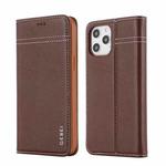 For iPhone 12 / 12 Pro GEBEI Top-grain Leather Horizontal Flip Protective Case with Holder & Card Slots(Brown)