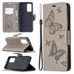 For Xiaomi Mi 10T 5G Two Butterflies Embossing Pattern Horizontal Flip Leather Case with Holder & Card Slot & Wallet & Lanyard(Grey)