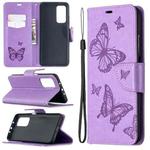 For Xiaomi Mi 10T 5G Two Butterflies Embossing Pattern Horizontal Flip Leather Case with Holder & Card Slot & Wallet & Lanyard(Purple)