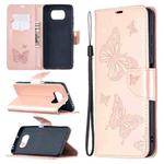 For Xiaomi Poco X3 Two Butterflies Embossing Pattern Horizontal Flip Leather Case with Holder & Card Slot & Wallet & Lanyard(Rose Gold)