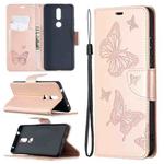 For Nokia 2.4 Two Butterflies Embossing Pattern Horizontal Flip Leather Case with Holder & Card Slot & Wallet & Lanyard(Rose Gold)