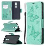 For Nokia 2.4 Two Butterflies Embossing Pattern Horizontal Flip Leather Case with Holder & Card Slot & Wallet & Lanyard(Green)