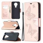 For Nokia 3.4 Two Butterflies Embossing Pattern Horizontal Flip Leather Case with Holder & Card Slot & Wallet & Lanyard(Rose Gold)