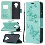 For Nokia 3.4 Two Butterflies Embossing Pattern Horizontal Flip Leather Case with Holder & Card Slot & Wallet & Lanyard(Green)