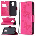 For Nokia 3.4 Two Butterflies Embossing Pattern Horizontal Flip Leather Case with Holder & Card Slot & Wallet & Lanyard(Rose Red)