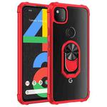 For Google Pixel 4a Shockproof Transparent TPU + Acrylic Protective Case with Ring Holder(Red)