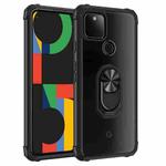 For Google Pixel 5 XL Shockproof Transparent TPU + Acrylic Protective Case with Ring Holder(Black)