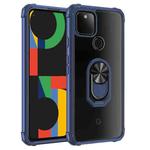 For Google Pixel 5 XL Shockproof Transparent TPU + Acrylic Protective Case with Ring Holder(Blue)