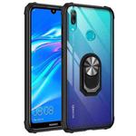 For Huawei Y7 Prime (2019) Shockproof Transparent TPU + Acrylic Protective Case with Ring Holder(Black and Silver)