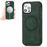 For iPhone 12 / 12 Pro Retro Business Round Embossing Magnetic PU + TPU Protective MagSafe Case(Green)