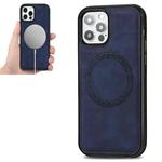 For iPhone 12 / 12 Pro Retro Business Round Embossing Magnetic PU + TPU Protective MagSafe Case(Blue)