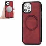 For iPhone 12 / 12 Pro Retro Business Round Embossing Magnetic PU + TPU Protective MagSafe Case(Red)