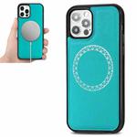 For iPhone 12 mini Cross Texture Embossing Magnetic PU + TPU Protective MagSafe Case (Lake Green)