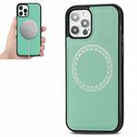 For iPhone 12 / 12 Pro Cross Texture Embossing Magnetic PU + TPU Protective MagSafe Case(Mint Green)