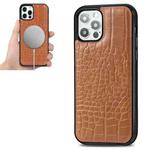 For iPhone 12 Pro Max Crocodile Texture Embossing Magnetic PU + TPU Protective Magsafe Case(Brown)