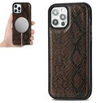 For iPhone 12 / 12 Pro Python Texture Embossing Magnetic PU + TPU Protective MagSafe Case(Brown)