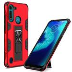 For Motorola Moto G8 Power Lite Soldier Armor Shockproof TPU + PC Magnetic Protective Case with Holder(Red)