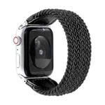 Nylon + Leather Braided Watch Band For Apple Watch Ultra 49mm / Series 8&7 45mm / SE 2&6&SE&5&4 44mm / 3&2&1 42mm, Size:L(Black)