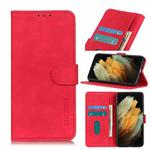 For Samsung Galaxy S21 Ultra 5G KHAZNEH Retro Texture PU + TPU Horizontal Flip Leather Case with Holder & Card Slots & Wallet(Red)