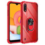 For Samsung Galaxy A01(US Version) Shockproof Transparent TPU + Acrylic Protective Case with Ring Holder(Red)